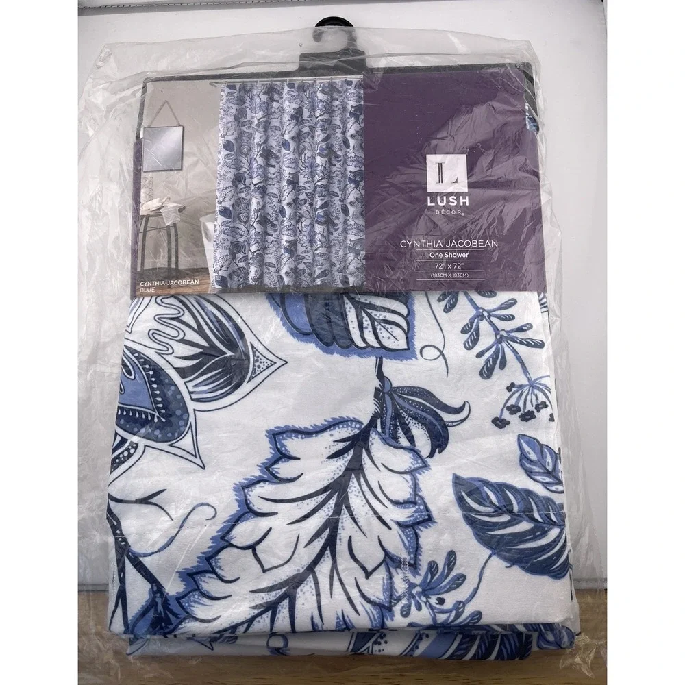 Brand New in Package- Cynthia Jacobean Shower Curtain Lush‎ Blue Floral 72
